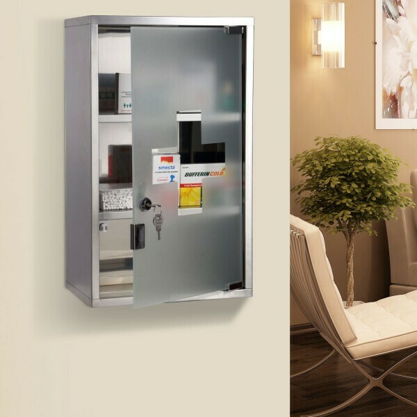 HOMCOM Medizinschrank | Edelstahl | Satiniertes Sichtglas | 30 x 18 x 50 cm
