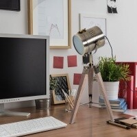 Tischlampe Holz Tischleuchte Dreibein Bronze