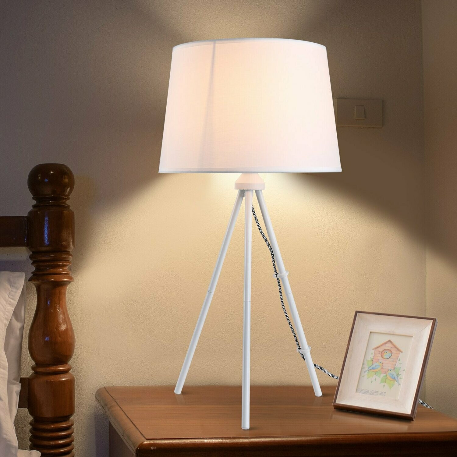 Tischleuchte Tischlampe E27Fassung Nachttischlampe 40 W Metall Weiss 30 x 30 x 60 cm