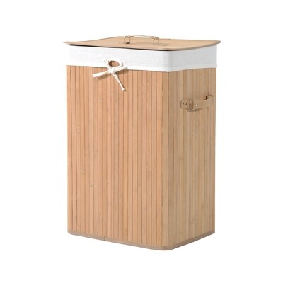 Wäschekorb Wäschebox 72L Bambus Eckig natur