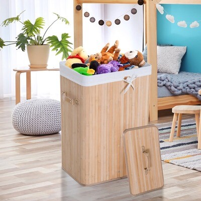 Wäschekorb Wäschebox 72L Bambus Eckig natur