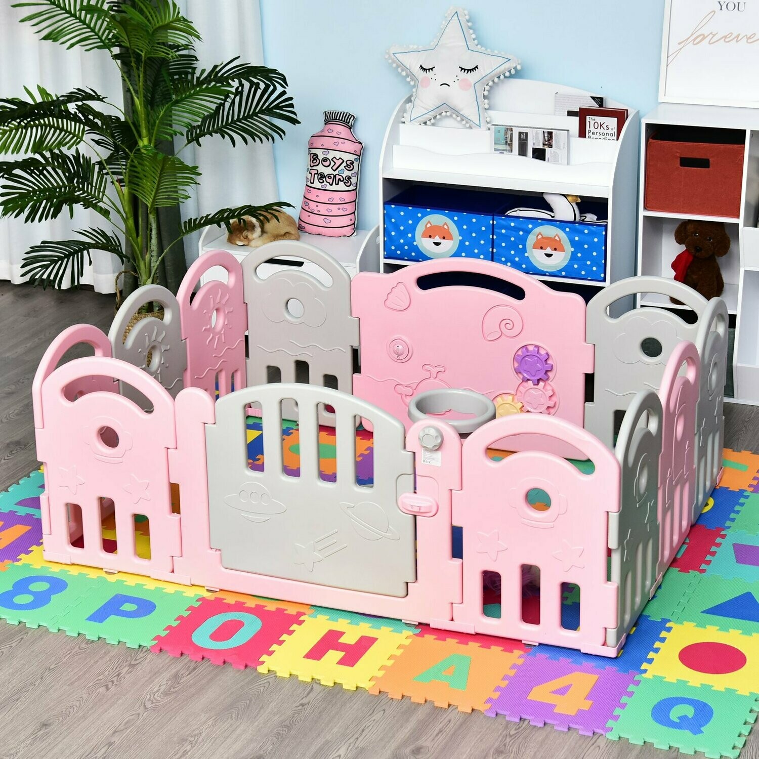 HOMCOM® Schutzgitter Laufgitter Absperrgitter 12 Elemente Korb 3