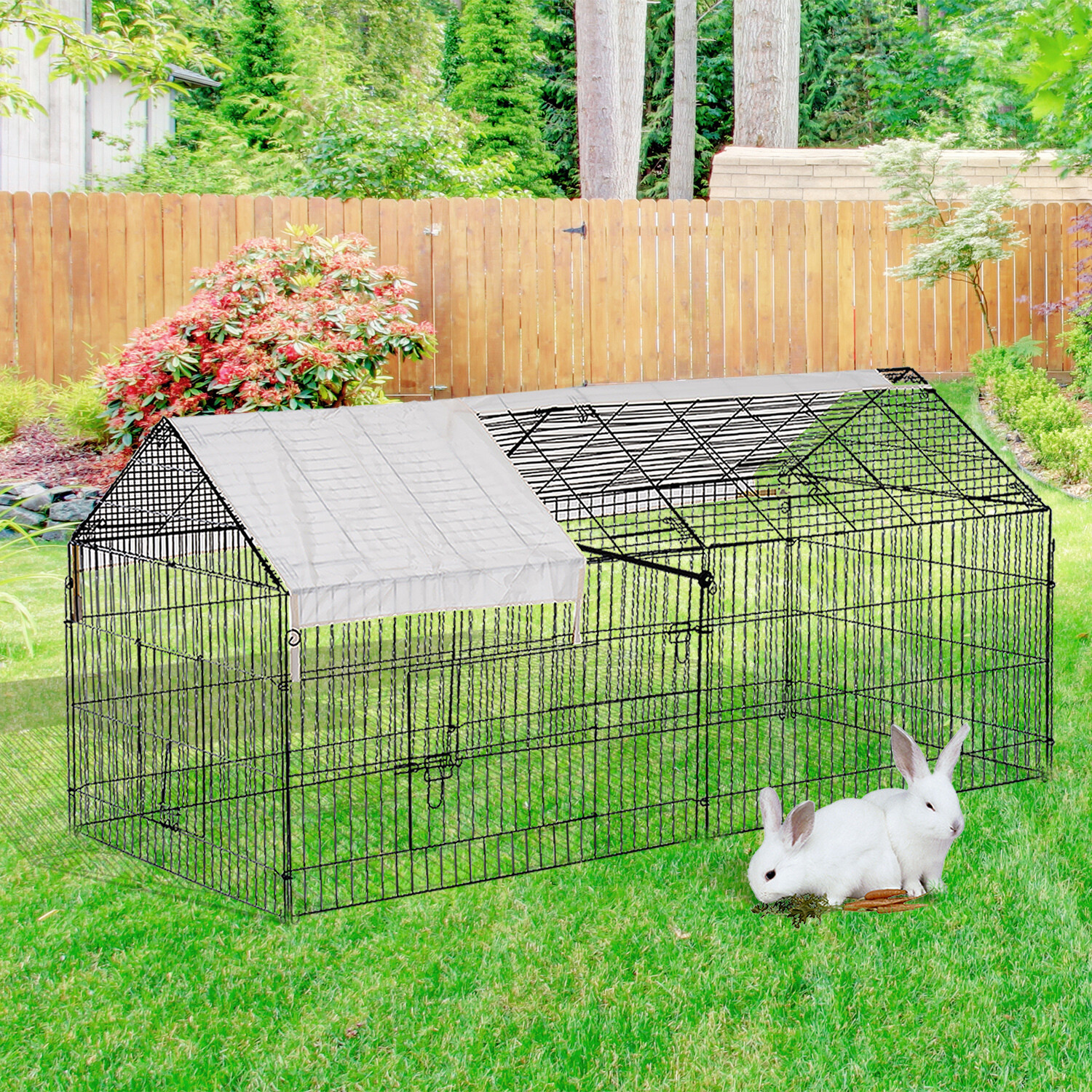 PawHut® Freigehege Kaninchenstall mit Sonnenschutz Metall Beige