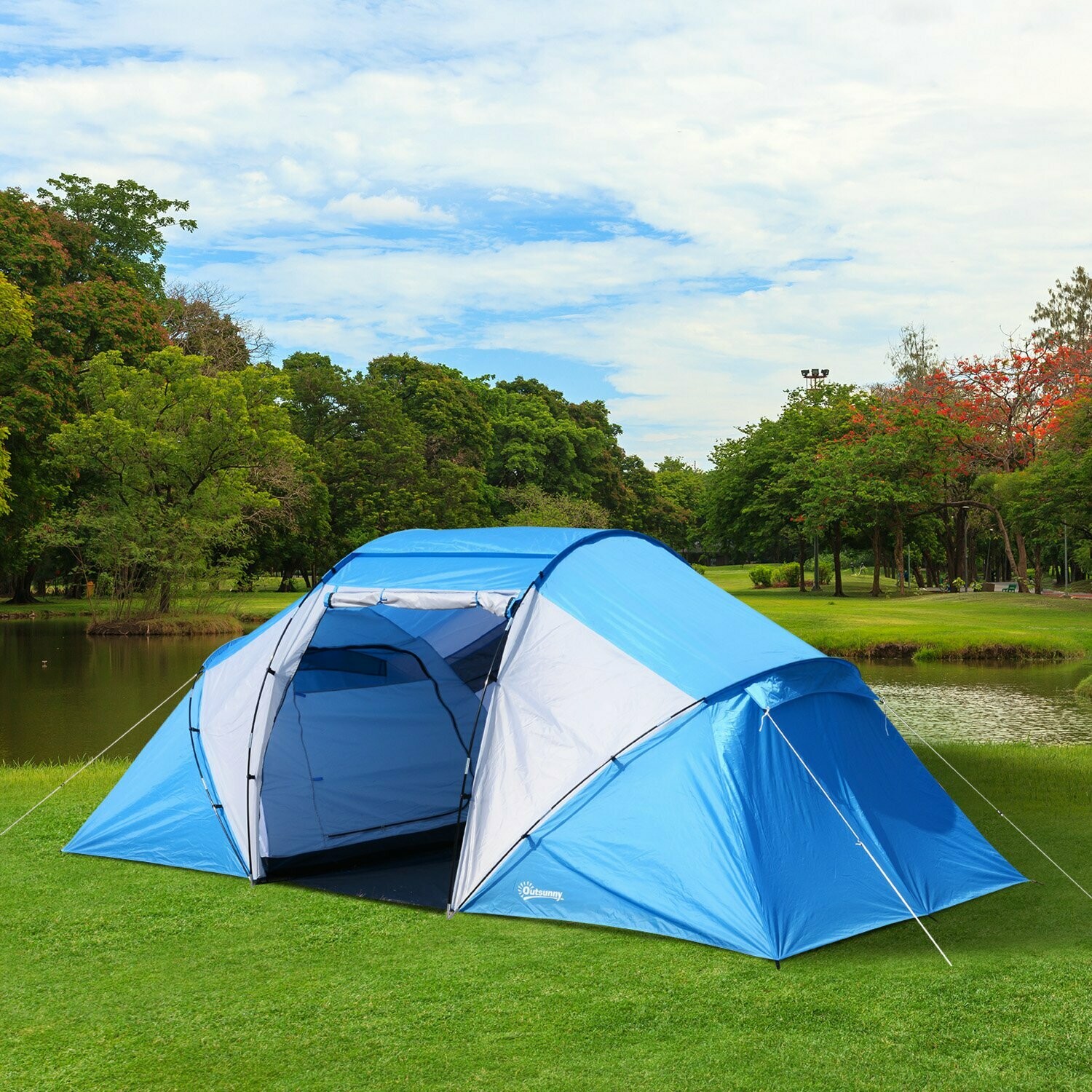 Campingzelt Familienzelt mit 2 Schlafkabinen Blau