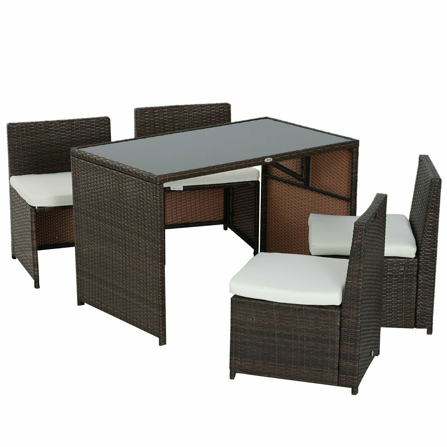 Gartenmöbel-Set in Rattanoptik, 5-teilig, Stahl, Braun+Khaki