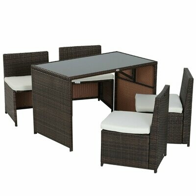 Gartenmöbel-Set in Rattanoptik, 5-teilig, Stahl, Braun+Khaki