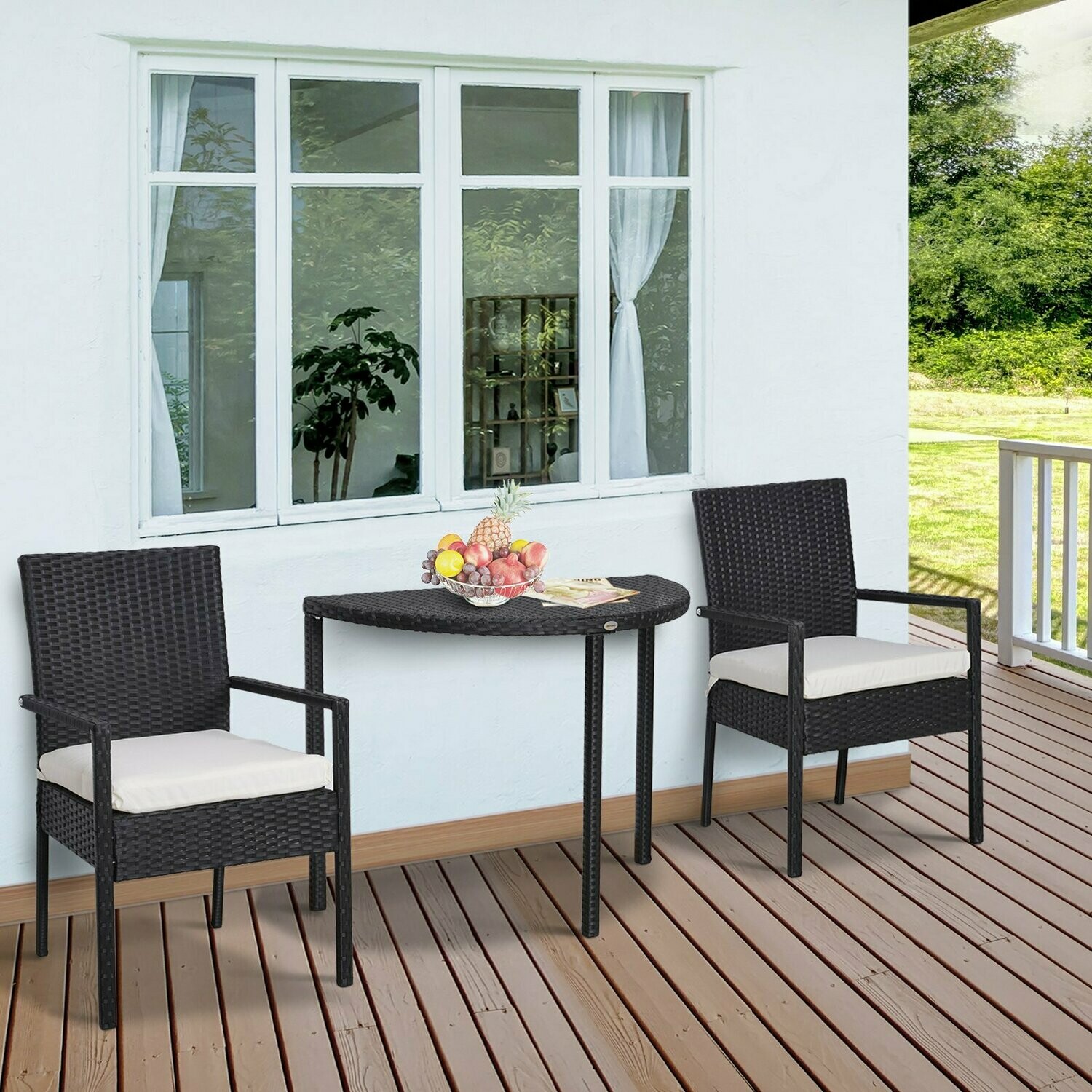 Outsunny® Gartensitzgruppe 3-tlg. Wicker Polyrattan Gartenset Rattanmöbel für Balkone Schwarz mit Sitzkissen