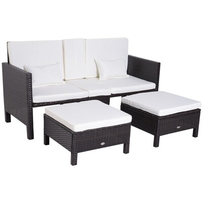 3-tlg. Gartenmöbel-Set Gartensofa Braun Wicker Polyrattan + Metall