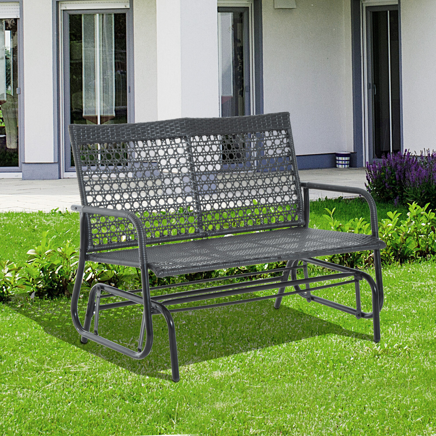 Outsunny® Schaukelbank Gartenschaukel Polyrattan 2-Sitzer schwarz
