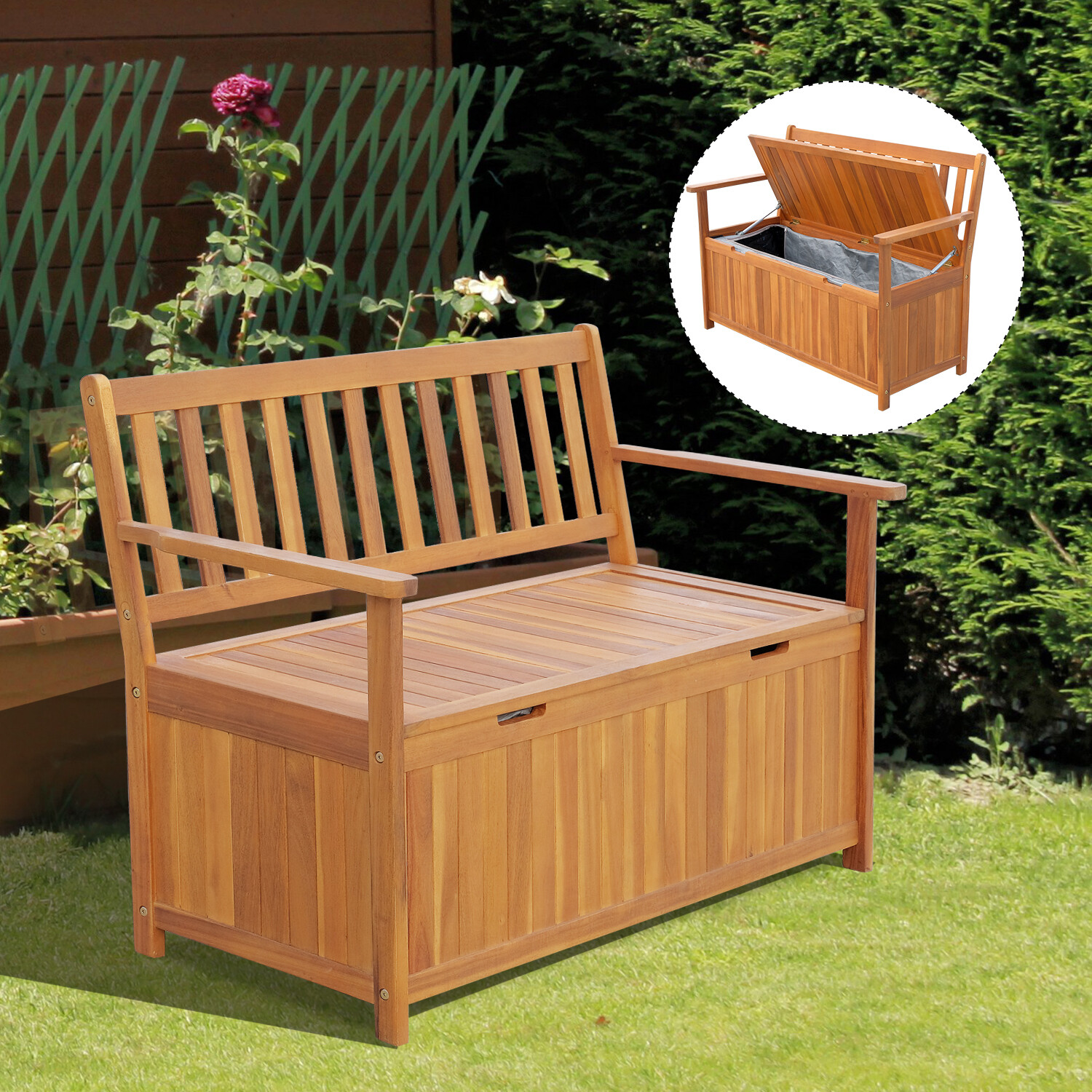 Outsunny Gartenbank Truhenbank Mit Stauraum Holz Natur