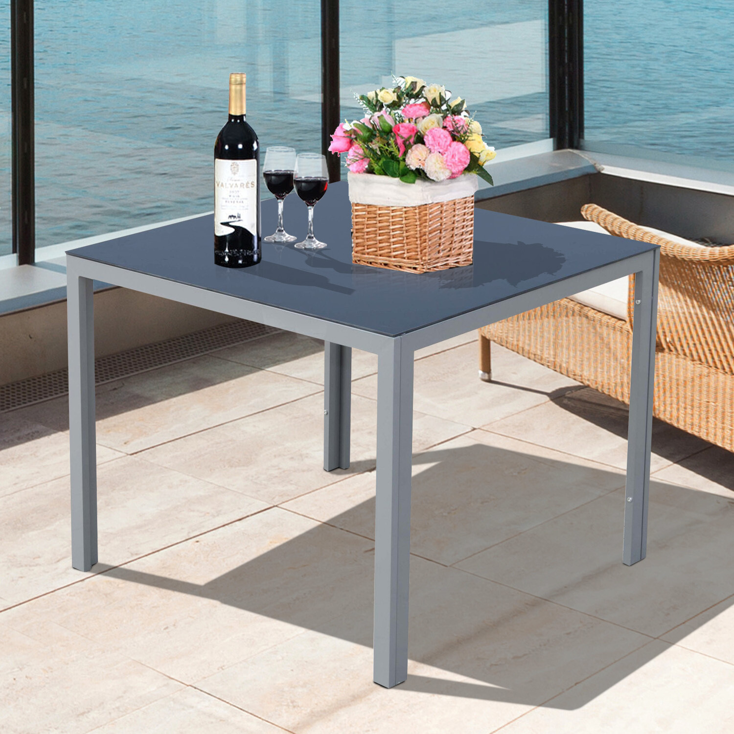 Outsunny® Gartentisch mit Glasplatte Aluminium, Sicherheitsglas