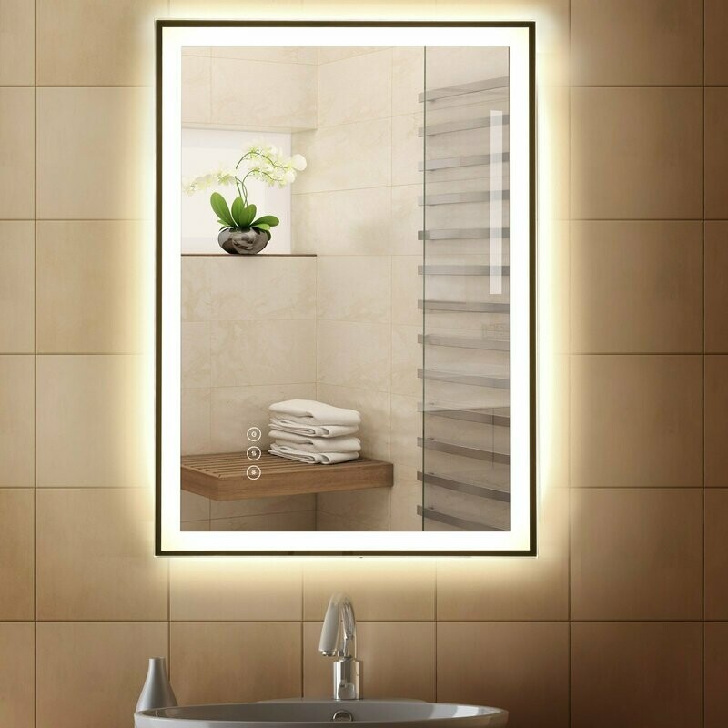 Badezimmerspiegel LED-Spiegel Nebelfreier Wandspiegel Touch-Schalter Alu