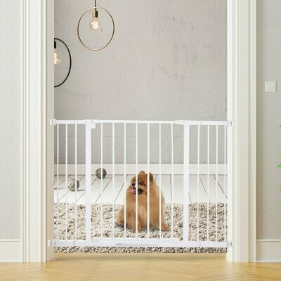 Hundegitter Türschutzgitter 76–107x76 cm, weiss, Metall, Klemmbefestigung, ohne Bohren, flexibel erweiterbar