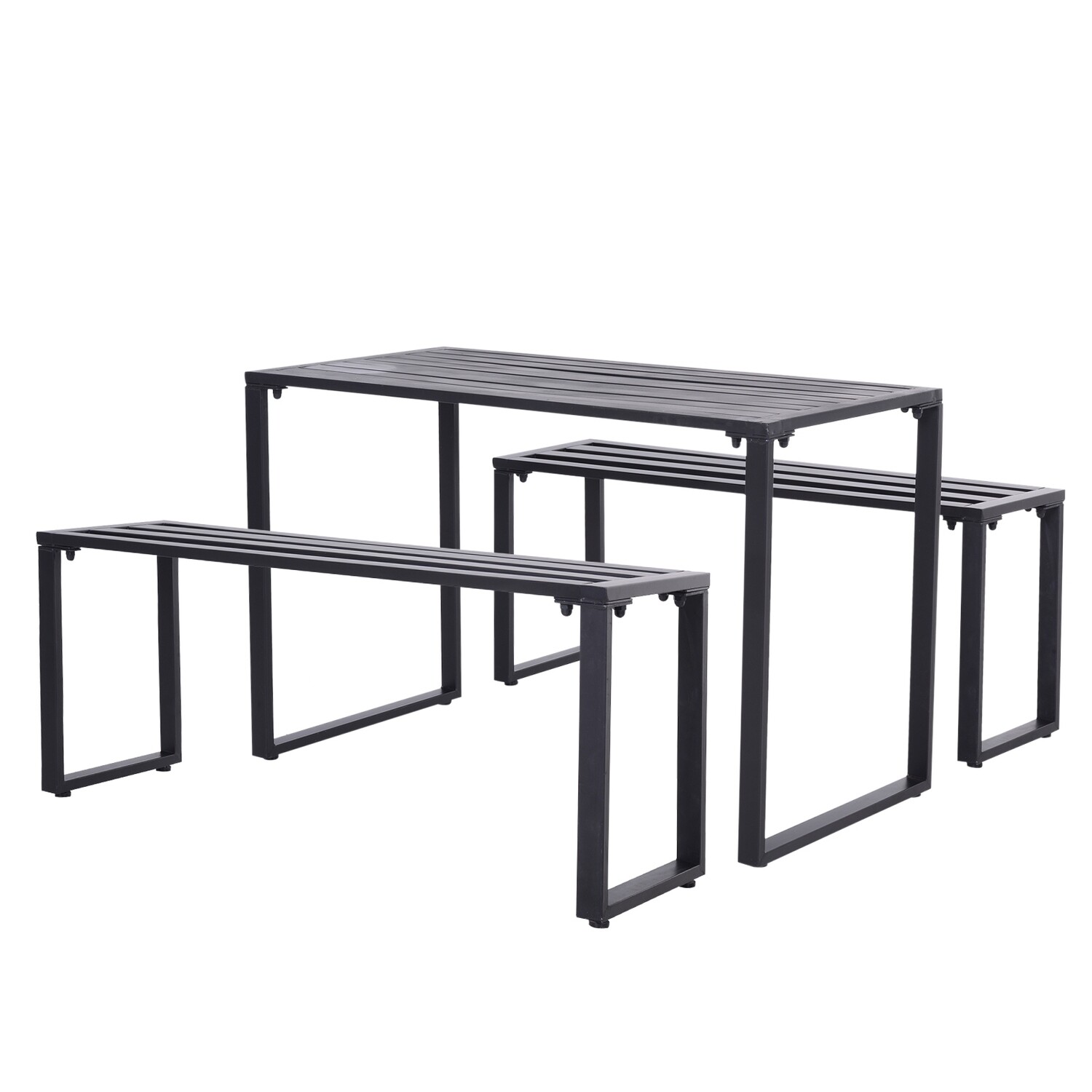 Outdoor Möbelset Festgarnitur 3-tlg. Sitzgruppe Gartengarnitur 1 x Tisch 2 x Sitzbank Metall Schwarz 110 x 55 x 70 cm