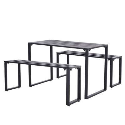 Outdoor Möbelset Festgarnitur 3-tlg. Sitzgruppe Gartengarnitur 1 x Tisch 2 x Sitzbank Metall Schwarz 110 x 55 x 70 cm
