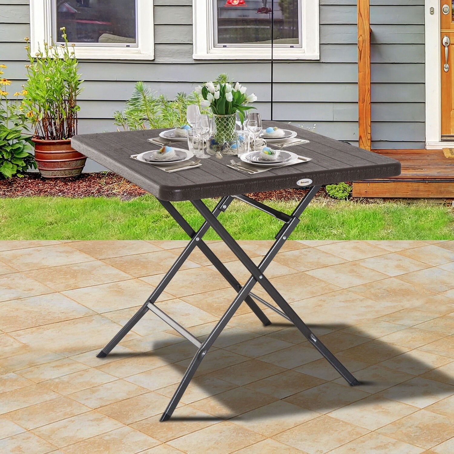 Outsunny® Klapptisch Gartentisch Esstisch Holz-Optik Kunststoff Braun