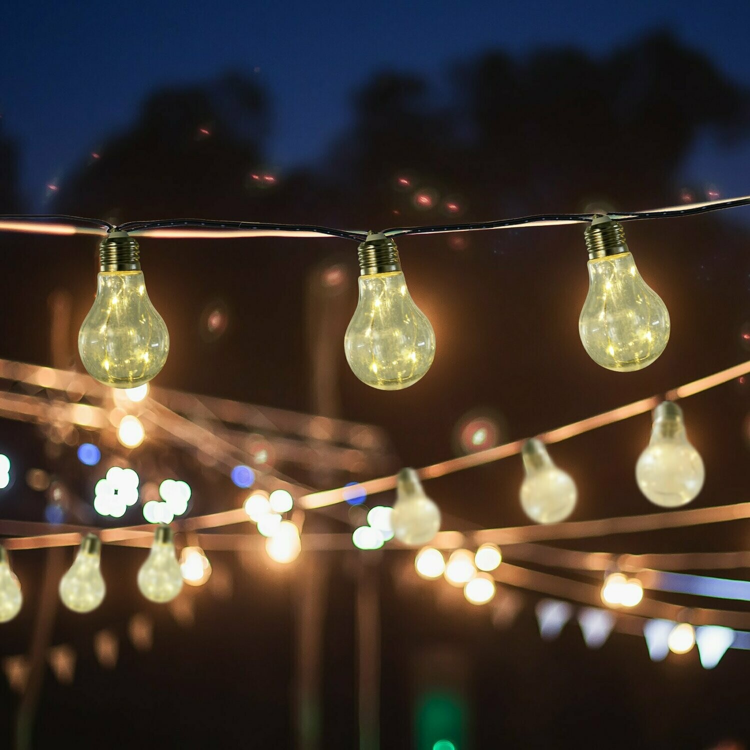 Outsunny® Solar-LED Gartenbeleuchtung Lichterkette, Warm Leuchtung, 2er Set, 20 Birne, Wasserfest, 3,8 m pro Kette