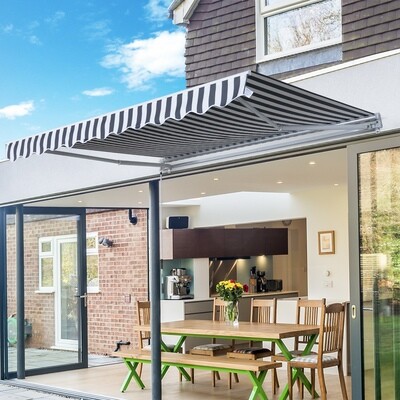 Sonnenstore Markise Gelenkarmmarkise Sonnenschutz Grau/Weiss 3,5x2,5m