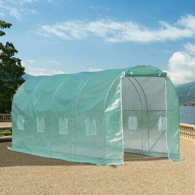 Foliengewächshaus Treibhaus 8 Fenster Tomatengewächshaus PE + Stahl Grün 500 x 200 x 210 cm