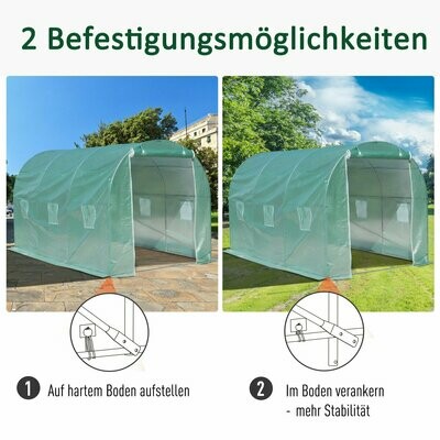 Foliengewächshaus Treibhaus 8 Fenster Tomatengewächshaus PE + Stahl Grün 500 x 200 x 210 cm