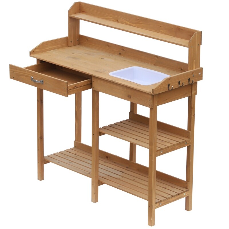 Pflanztisch Gärtnertisch Blumentisch mit Wanne Garten Tannenholz Natur 117 x 45 x 121 cm