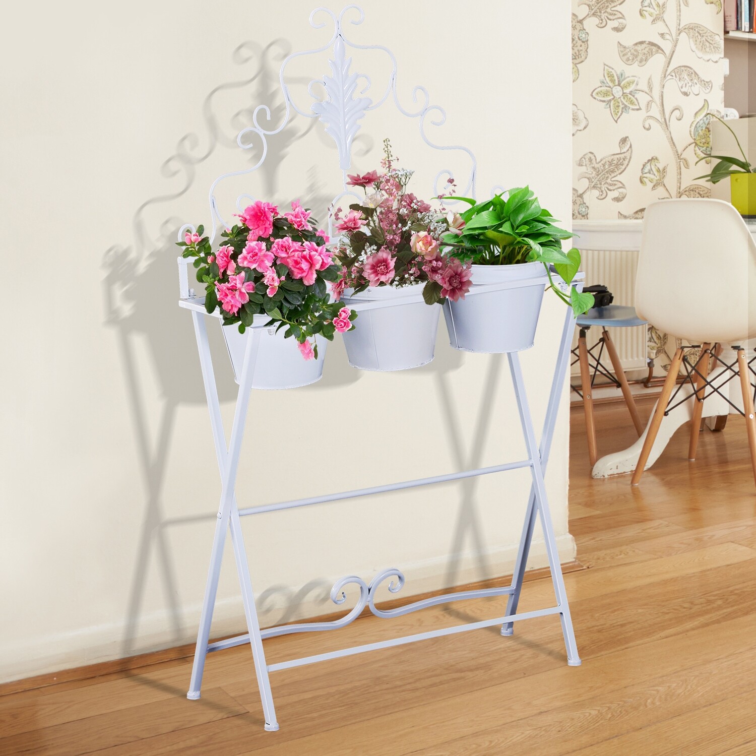 Outsunny® Pflanzregal Pflanzenständer Blumenregal Blumenständer mit 3 Kasten Metall Weiß 58 x 21 x 100 cm