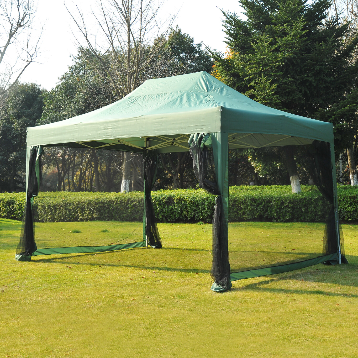 Outsunny® Faltpavillon mit Netzseitenteilen 3 x 4,5m mit Tragetasche grün