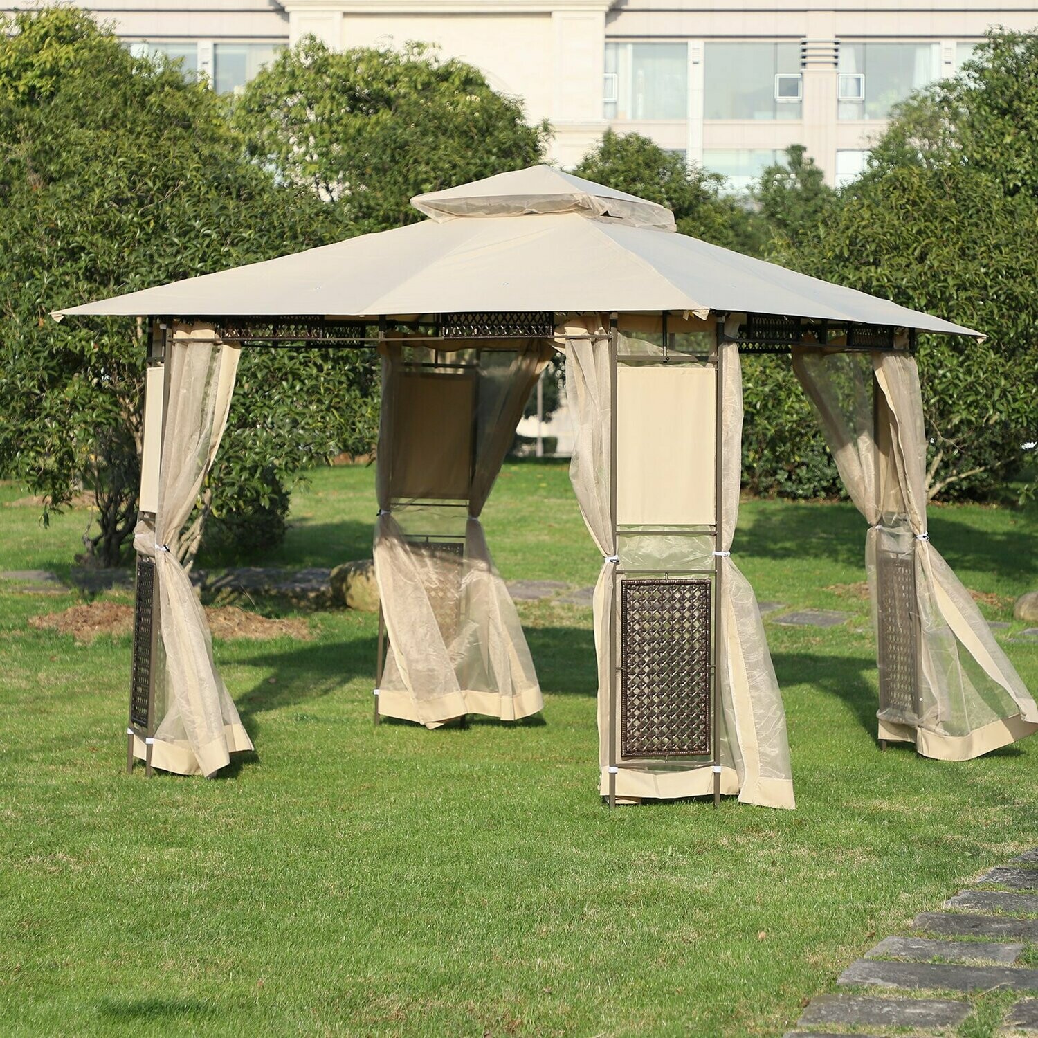 Outsunny® LuxusPavillon Gartenpavillon Gartenzelt mit Seitenwänden