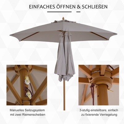 Sonnenschirm Gartenschirm Bambus 180/㎡ Polyester Grau