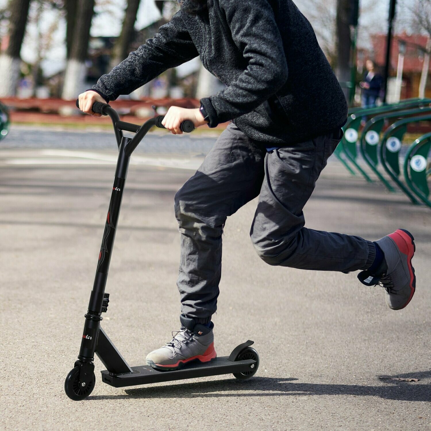 Pro Stunt Scooter Tretroller Freestyle Tricks Alu Schwarz