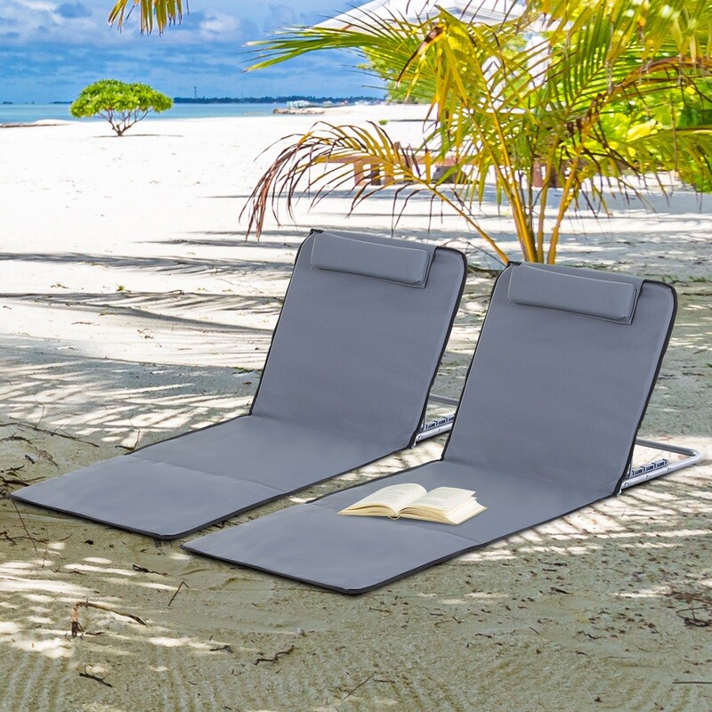 Strandmatte, 2er Set, Faltbare Strandmatratze, Sonnenmatte, 5-stufige Höhe, mit Tragetasche, Stahl, 134 x 48 x 36-45 cm