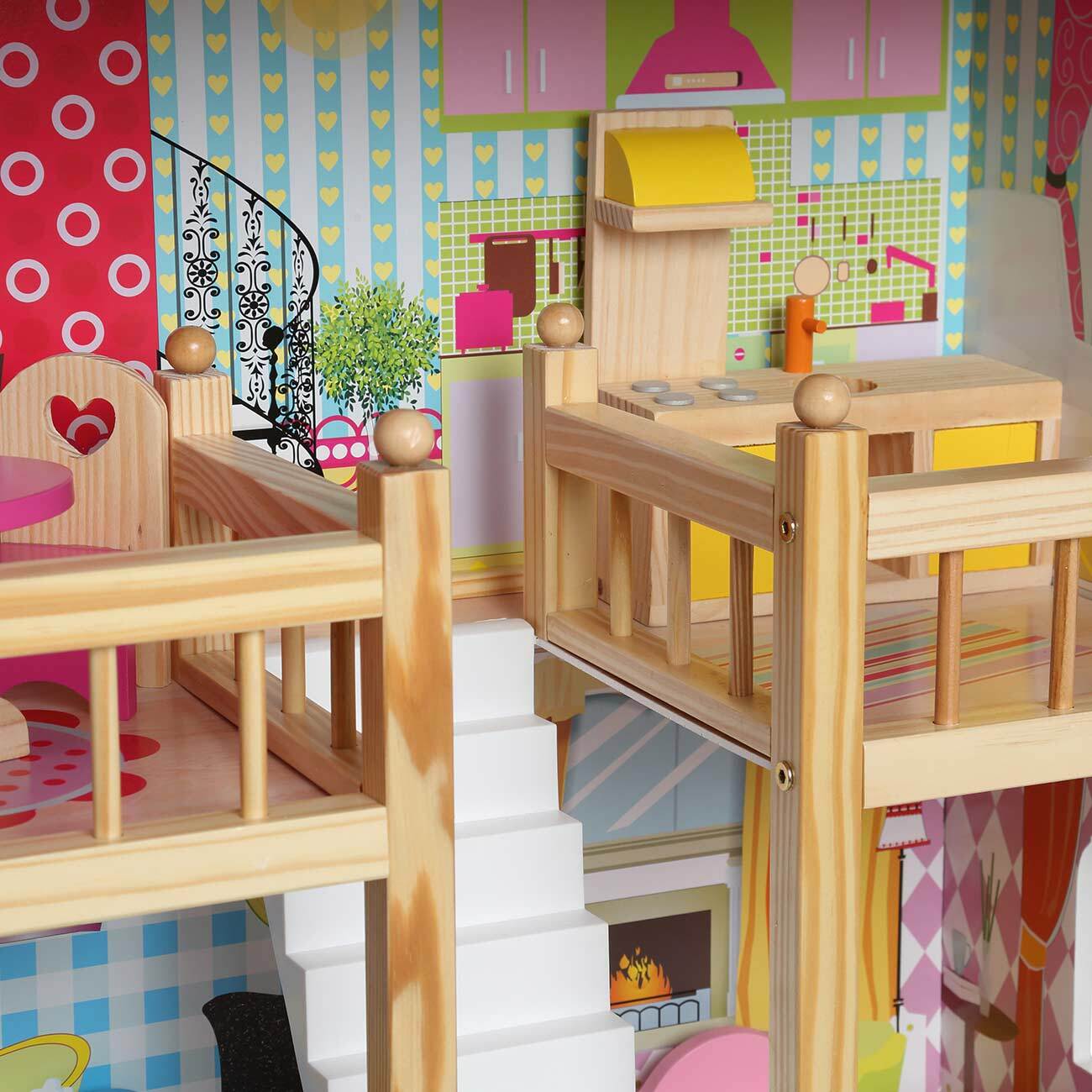 Baby Vivo Puppenhaus Rosalie aus Holz mit Zubehör