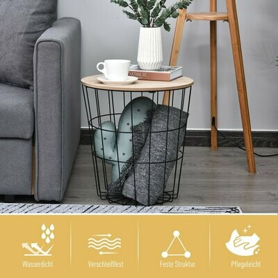 Kaffeetisch mit Stauraum Beistelltisch Nachttisch Couchtisch Metall Natur