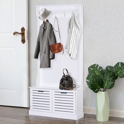 Kleiderständer mit Sitzbank und Kleiderhaken | Garderobe Weiss