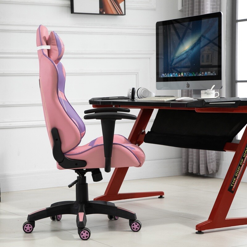 Kinder-Gamingsessel Gamingstuhl Sitzhöhe 44-53 cm Rosa Violett