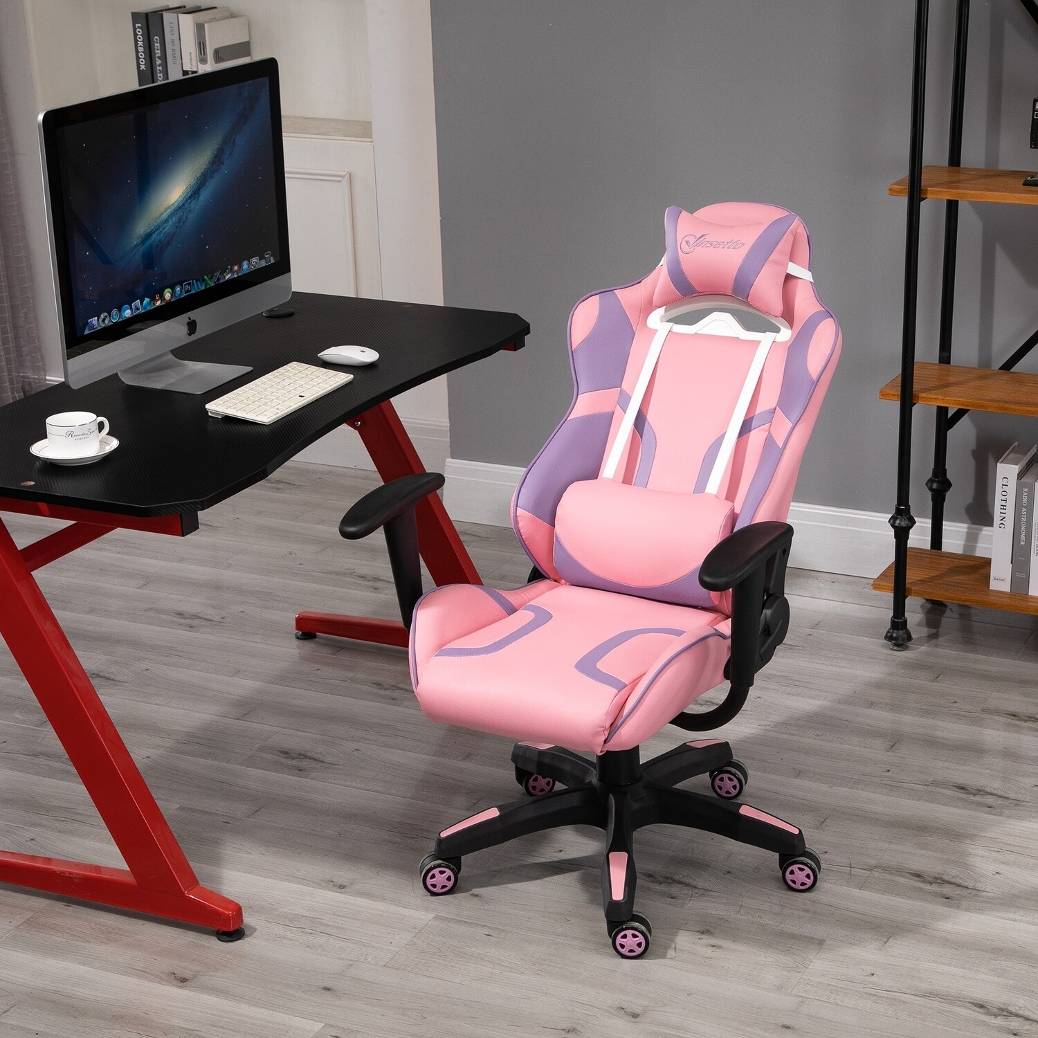Vinsetto® Gamingsessel Gamingstuhl Sitzhöhe 44-53 cm Rosa Violett