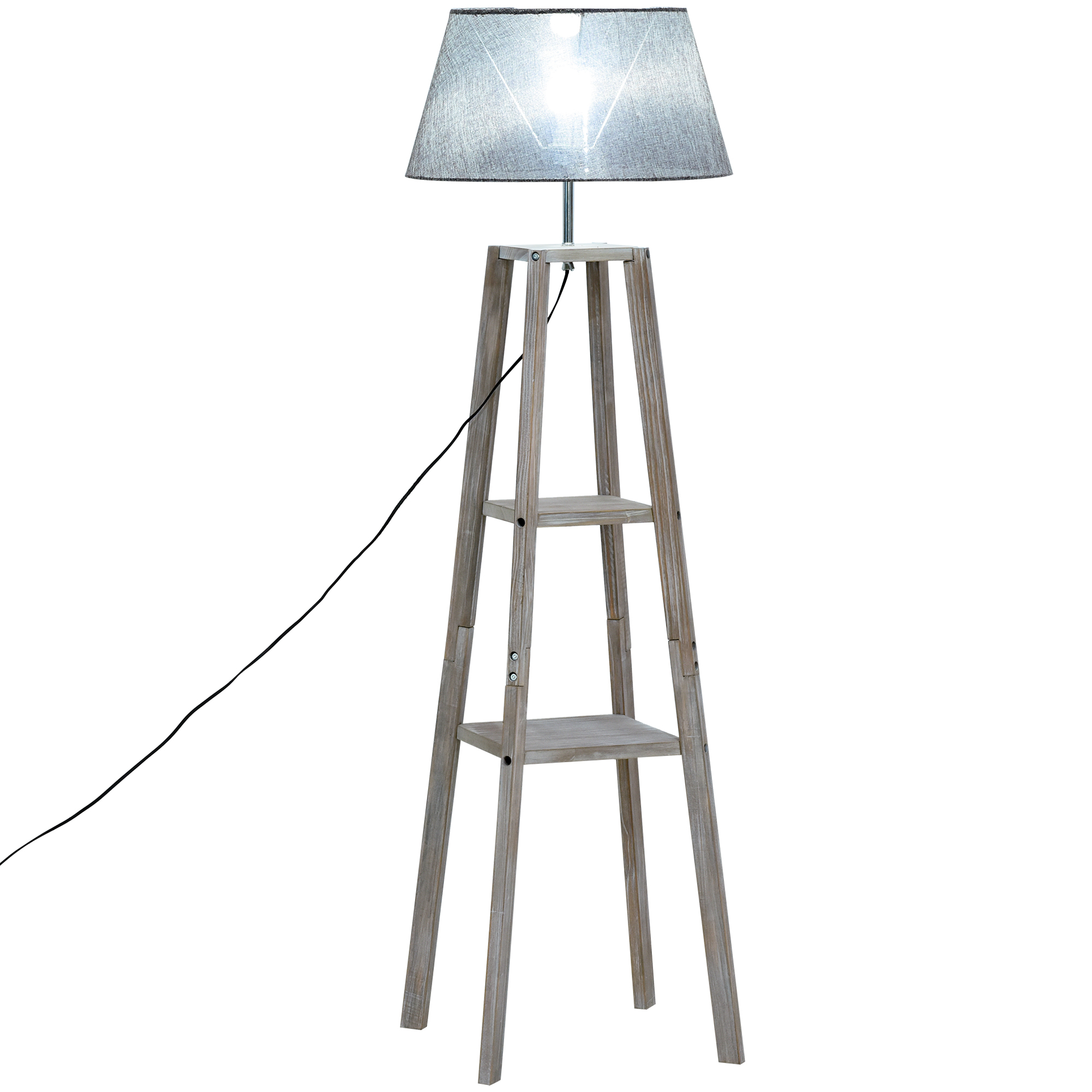 Stehlampe mit Regal Standleuchte Skandinavische Lampe Kiefer Natur Grau