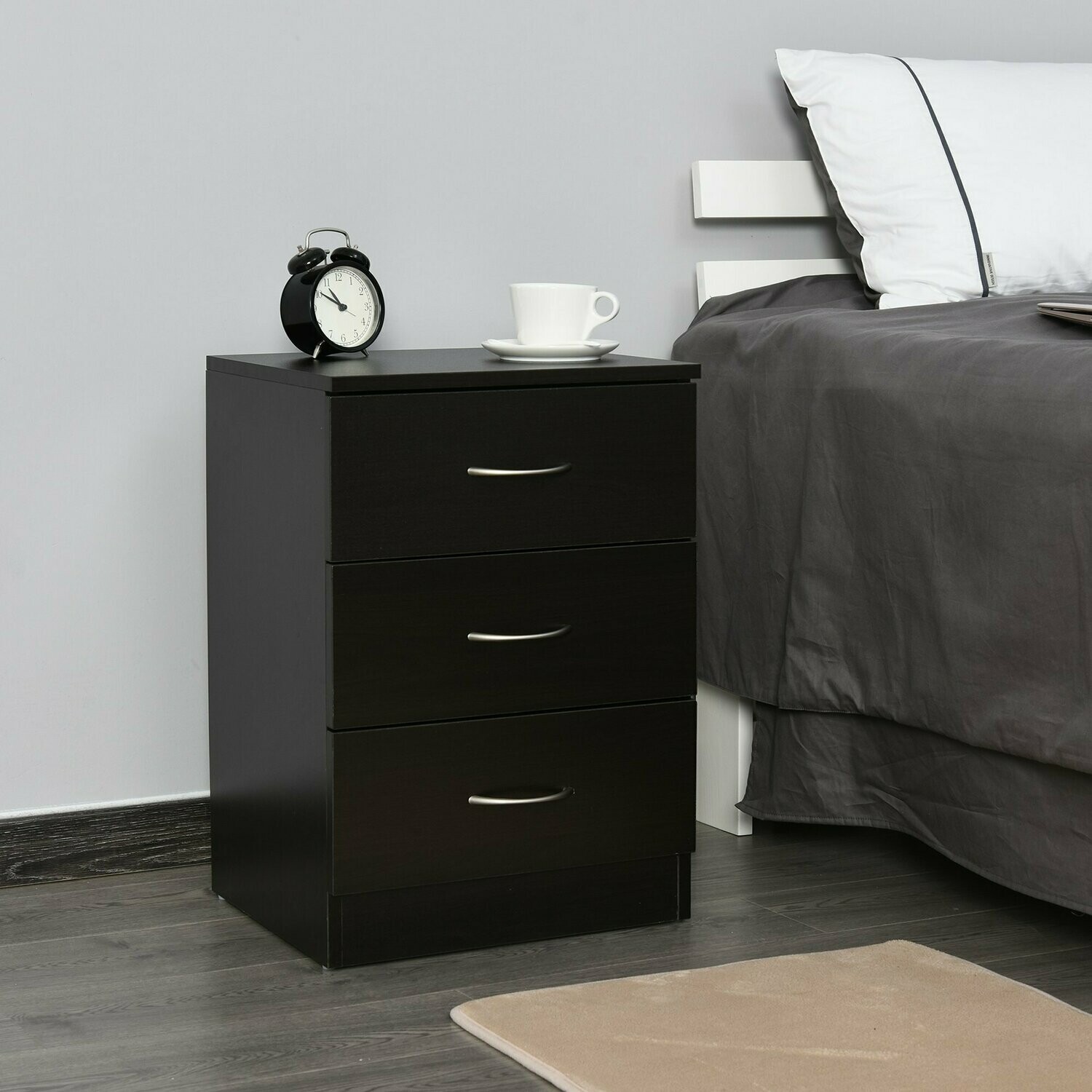 Nachttisch mit 3 Schublade  Nachtschrank schwarz