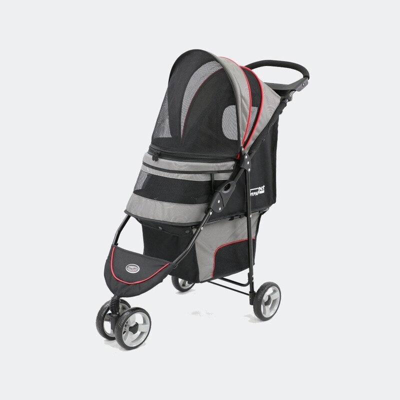 Innopet Hundewagen Hundebuggy Pet Stroller Avenue hellgrau/rot inkl. Regenhaube