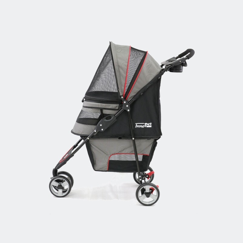 Innopet Hundewagen Hundebuggy Pet Stroller Avenue hellgrau/rot inkl. Regenhaube