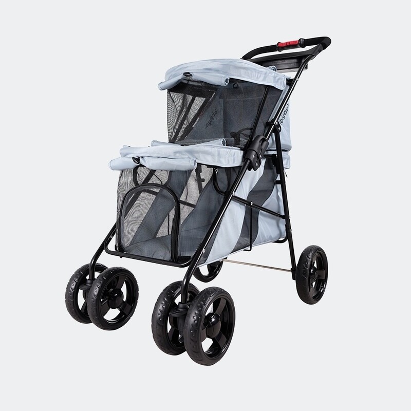 Ibiyaya Hundebuggy &quot;Double Decker&quot; Pet Stroller für 2 Hunde - silbergrau