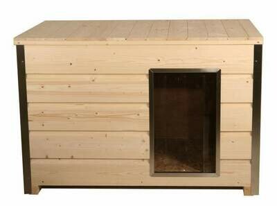 Holz-Hundehütte mit dicker 30 mm Isolierung und Flachdach, naturbelassen, 116,5 x 78 x 75 cm
