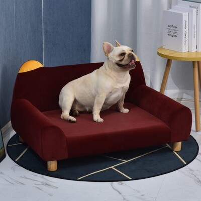 Hundesofa mit Tierohren Form Hundebett Katzensofa mit Samtbezug Holzbeinen