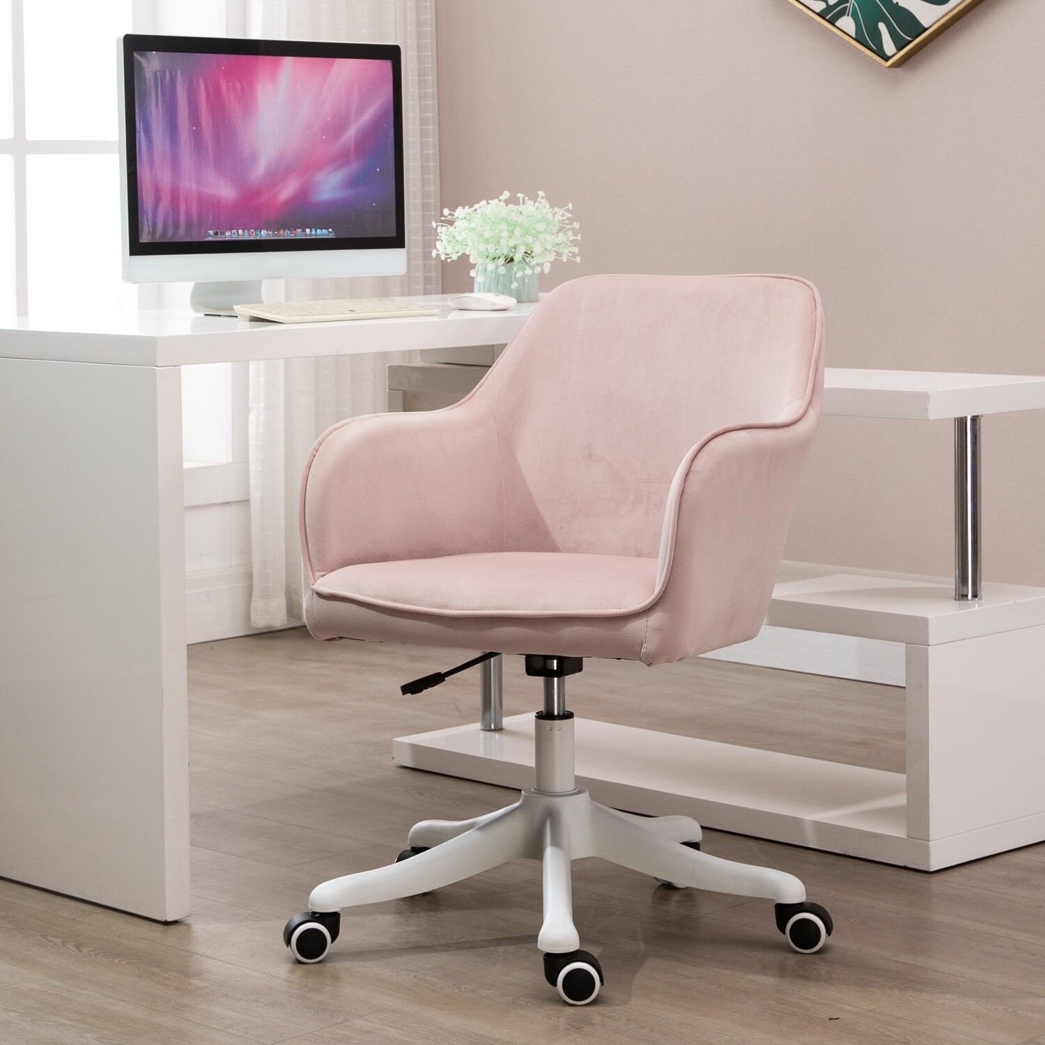 Vinsetto® Massage Bürostuhl Drehstuhl Arbeitstuhl mit Vibrationsfunktion Samt Rosa