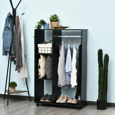 Kleiderschrank offener Dielenschrank mit Stangen und Räder / Garderobe / Raumteiler Schwarz