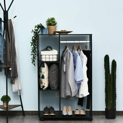 Kleiderschrank offener Dielenschrank mit Stangen und Räder / Garderobe / Raumteiler Schwarz