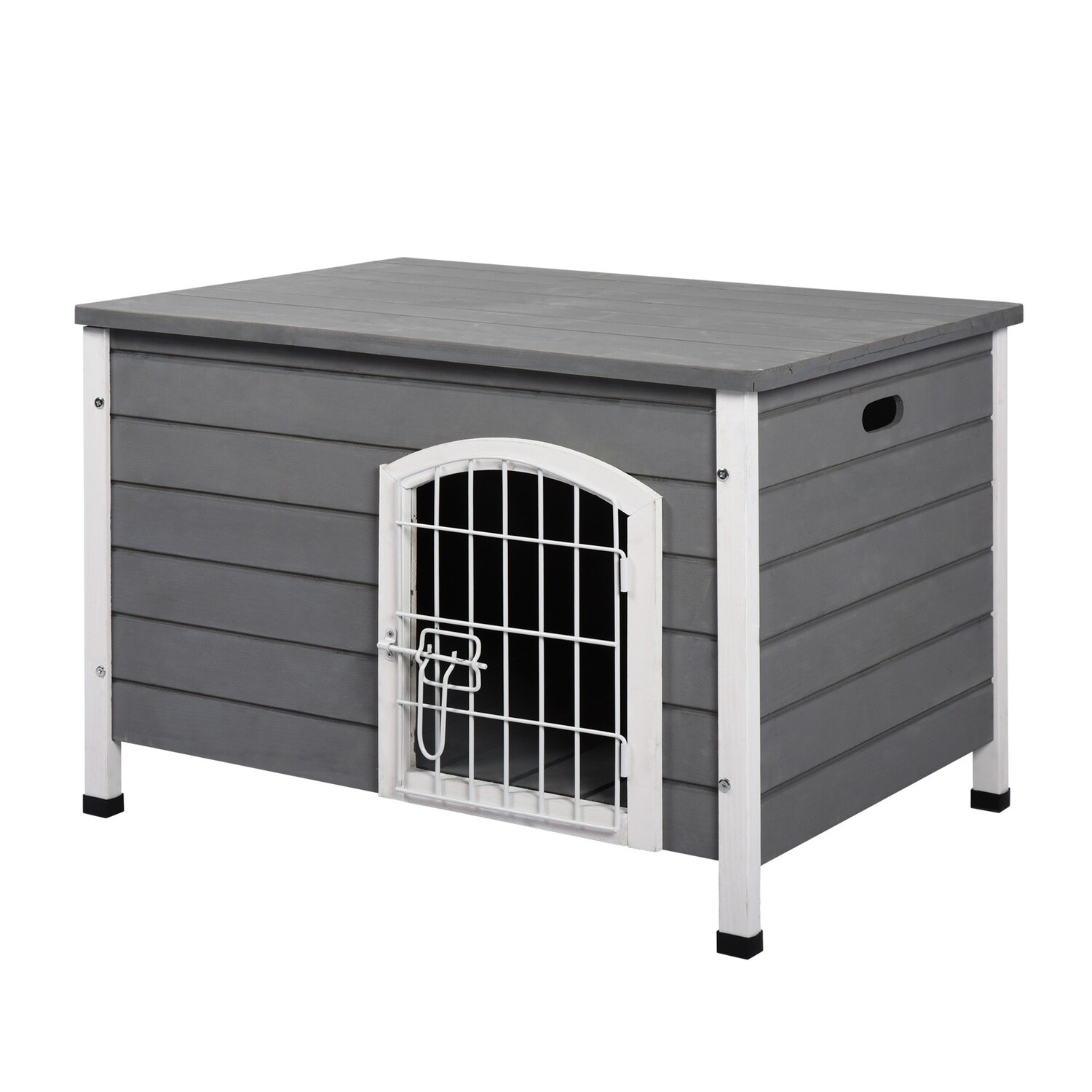 Hundehütte mit Tür Hundebox Transportkäfig Katzenhaus Tanne Grau