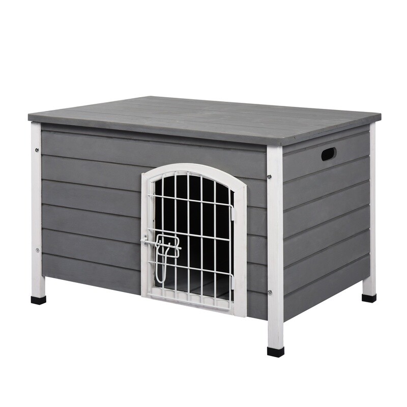 Hundehütte mit Tür Hundebox Transportkäfig Katzenhaus Tanne Grau