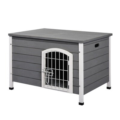 Hundehütte mit Tür Hundebox Transportkäfig Katzenhaus Tanne Grau