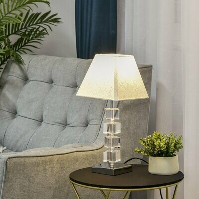 Tischlampe mit drehbarem Kristallmast Stoffschirm Metallsockel für Home &amp; Office